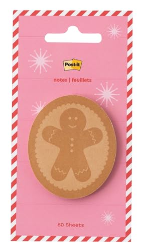 Post-it Jingle Sticky Notes, Gingerbread Man Design, 2 in. x 2.4 in., 1 Gingerbread-Shaped Christmas Themed Cute Sticky Note Pad with 50 Sheets