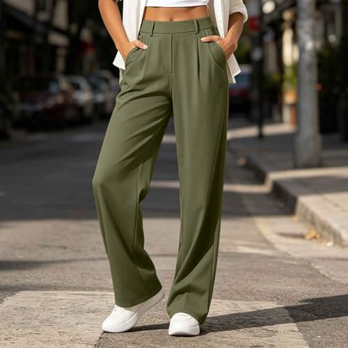Womens Straight Wide Leg Dress Pants High Waisted Business Casual Trousers - image 5