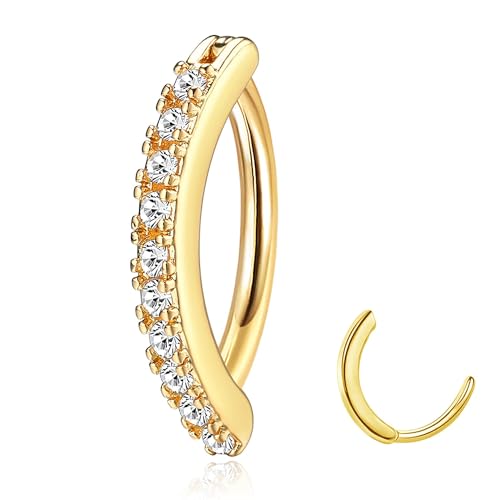 JeryWe Clicker Piercing Nombril Acier Chirurgical Piercing Nombril Anneau 14G Or Percing au Hypoallergénique CZ Courbé Inversé piercing Anneau pour Femmes...