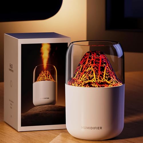 Image of STARQ Volcano Flame Aroma Humidifier with LED Night Light, Cool Mist Diffuser, USB Powered, Portable Air Purifier for Home, Office & Bedroom, White