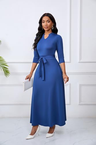 Image of BubFee Maxi Dresses for Women Semi Formal Long Dress 3 /4 Sleeve Casual A-line Church Dresses with Pockets