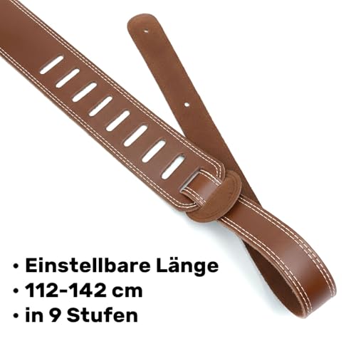 Sangle de guitare en cuir véritable marron réglable de 112 à 142 cm