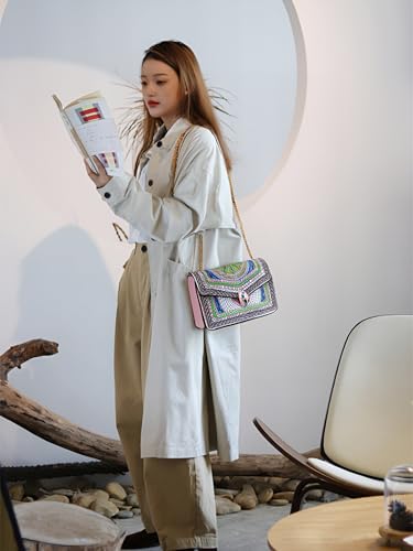 Women Crossbody Chain Purse with Snake Head Decor Square Satchel Handbag, Color-block PU Leather Shoulder Bag Underarm Bag3