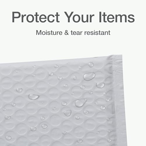 Image of Quality Park Bubble Mailers, 4 x 8 Shipping Envelopes, Self-Seal, Durable White Padded Envelopes, Redi-Strip Peel Off Closure, 50 Per Box (QUA85929)