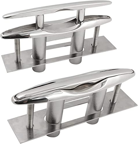 TANFEI 2 Pcs Pull Up Flush Mount Cleat Boat Dock Deck Stainless Steel 316 Retractable Low-Profile Mooring Rope Cleat with Backing Plate and Lock Nuts (6 inch)