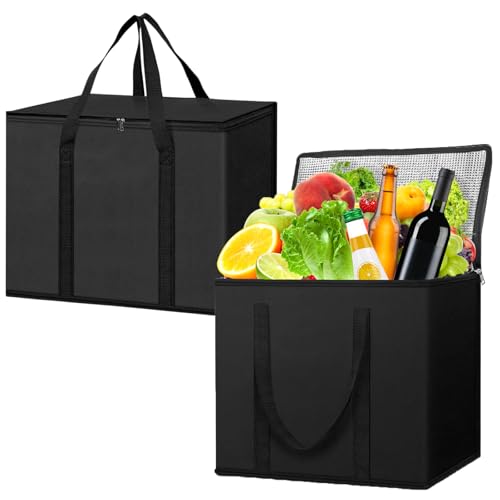 KufaerBeam Bolsa de entrega de alimentos plegable aislada de 35 L, bolsas de refrigeración resistentes para entrega de alimentos congelados, bolsas de compras aisladas, bolsa de alimentos de
