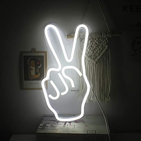 ineonlife Neon Peace Sign Decor Led Neon Signs Peace Finger Peace Sign Wall Sign 15'' x 8'' Victory Gesture Neon Light Novelty Neon Wall Lights for Kids Home Accessories Party Holiday Decor White Cover
