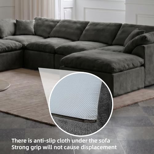 Image of Cloud Couch Sectional for Living Room, Modular U Shaped Boneless Sofa with Chaise, Compressed No Assembly Couch, Deep Seat Chenille Upholstered Convertible Sofa Bed(Jet Black)