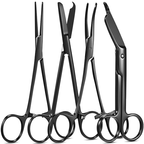 Image of BBTO Hemostat Curved and Straight Hemostat Forceps Piercing Pliers Forceps, Stainless Steel Straight and Curved Pliers, Fishing Tweezer(Black,4 Pcs)