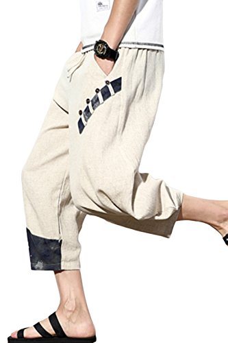 sandbank Mens Summer Casual Lounge Baggy Patchwork Linen Shorts Harem Capri Pants3