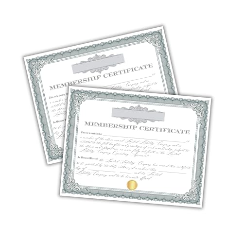 Certificate LLC Membership Proof of Ownership Limited Liability Company 6pk