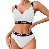 SamHeng Sports Bra and Knickers Set for Women Unpadded Cotton Bralette Brief Set Wire Free Seamless Yoga Fitness Exercise Training Bras Tops, White/L