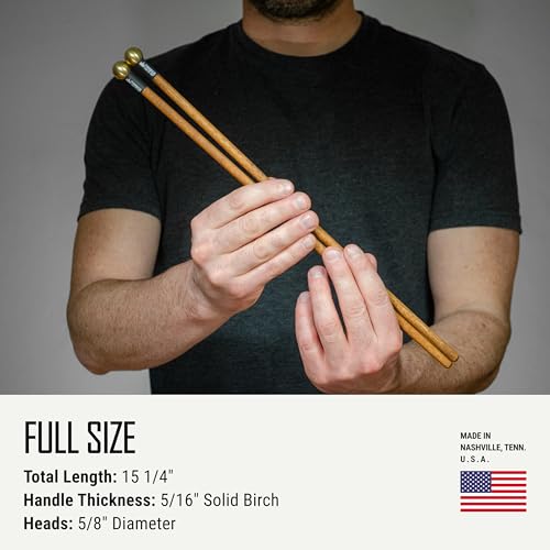 Image of Timber Drum Co. Bell /Glockenspiel Mallets - MADE IN U.S.A. Percussion | Sticks For Orchestral Bells, Bell Tree, Crotales - Solid Brass with Solid Birch Handles, 15.25 inch