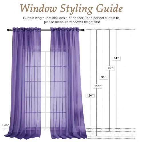 Image of Purple Bedroom Curtains 2 Panel Sets 96 Inch Length, 59 Inch Extra Wide Light Filtering Voile Drapes Light Airy Window Drapes for Patio Door Living Room Bedroom Dining, 59Wx96L Inches