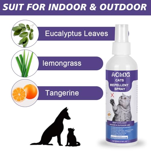 Aomig Katzenabwehrspray Anti Katzen Spray Knabberstopp Innen AuBen Katzenabwehr für Sofa Tür Möbel Natürliches Katzen Fernhaltespray Sofort Wirksames katzenspray Antikratzspray Katz Abwehrspray(200ml)