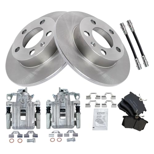 Image of TRQ Rear Brake Pad and Rotor Set Ceramic Rotors Calipers Compatible with 1999 Volkswagen Jetta