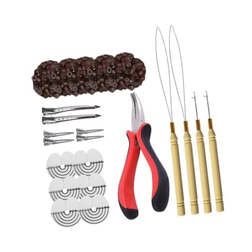 Kokiya Kit de ferramentas de extensão de cabelo, suprimentos de cabeleireiro, 500 contas de silicone, alicate de cabelo, ergonômico, profissional para salão, Cor 10