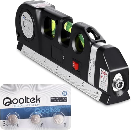 Qooltek Laser Wasserwaage, Multifunktionale Lasermessung, Vertikale horizontale Laserlinien kreuzen, 2,5m / 8Fuß Maßband, 16cm / 6 Zoll Metalllineal