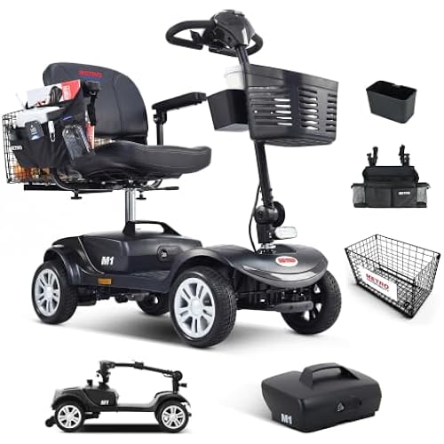 Mobility Scooter for Seniors and Adults M1 Gloss Black, 300W Motor, 9” Solid Tires, Foldable Heavy Duty Electric Scooter, Comfortable Adjustable Seat with 360° Rotation, Portable for Travel
