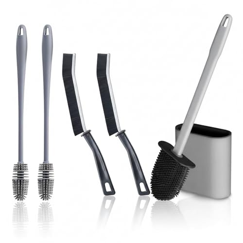 Image of KBS Bottle Cleaning Brush Silicone Long Handle for Water Bottle Containers Vase and Glass Sports Bottle Cleaner for Home and Kitchen Accessories Item (2BOTTLEBRS+2GAPBRS+1SILICONTOILETBRUSH)