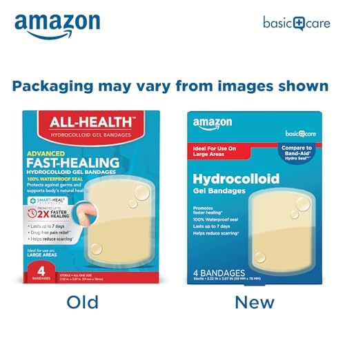 Amazon Basic Care 188575 Advanced Fast Healing Hydrocolloid Gel Bandages, Large Adhesive Wound Dressing thumb #1