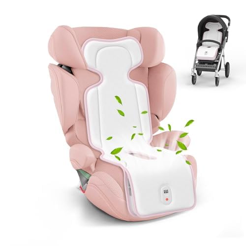 Image of Baby Stroller Cooling Pad, Up to 10H Cooling, 10000 mAh Rechargeable Car Seat Liner with 2 Built-in Blower, 3 Speed, Summer Essentials for Baby Girl Boy, Cooling Cushion for Toddler Outdoors, Pink