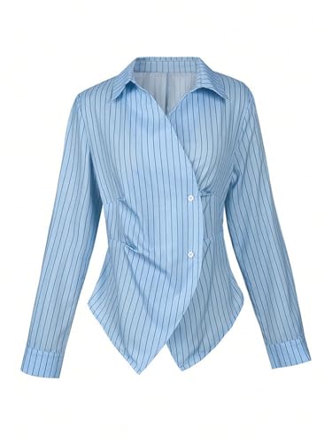 Chemise rayée mince pour femme qui affine la taille avec style élégant