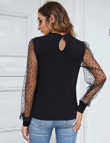 Blooming Jelly Womens Mock Neck Tops Keyhole Dressy Casual Blouses Polka Dot Long Sleeve Fall Outfits 20253