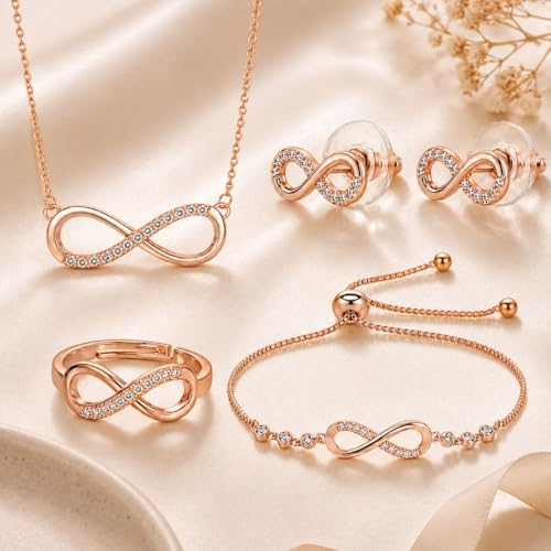 Image of Nilu's Collection Infinity Bracelet, Pendant, Ring and Earring set for Women | AD Stone | Anti Tarnish | Light Weight