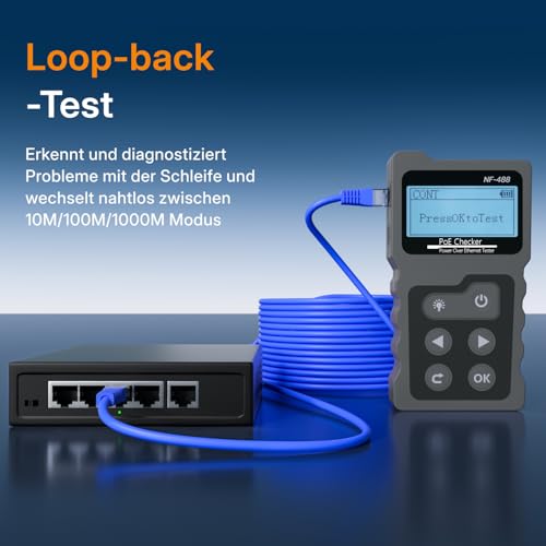 Mcbazel Netzwerk RJ45 Tester mit LCD Display, Netzwerk Kabeltester mit POE-Funktion