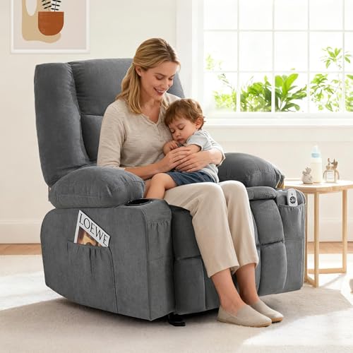 Rocker Recliner Chair with Massage and Heat, Grey