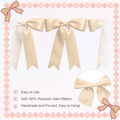 Image of 1 String of 8PCS Champange Bow Garland Banner Decoration,Pre-Strung Satin Ribbon Ornaments for Birthday,Bachelorette Party,Bridal Shower,Wedding,Engagement,Baby Shower,Graduation Decor,Anniversary