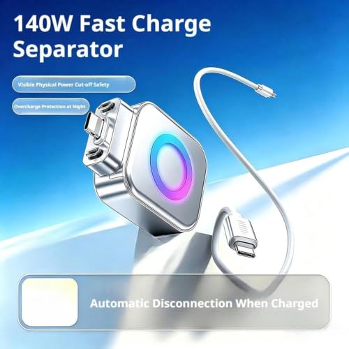 Image of USB-C Smart Charging Adapter with Automatic Power Disconnect, Auto Eject Connector, LED Charging Indicator, Up to 140W Support for Compatible Phones, Tablets, Laptops and Type-C Devices