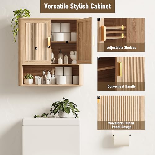 image for INNOD Bathroom Storage Cabinet, Medicine Cabinet with Adjustable Wood 