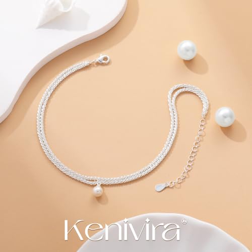 Image of Kenivira Sterling Silver Ankle Bracelets for Women,Gold Dainty Layered Waterproof Anklet for Women, Anklet Set Stackable Beach Gift Adjustable Size