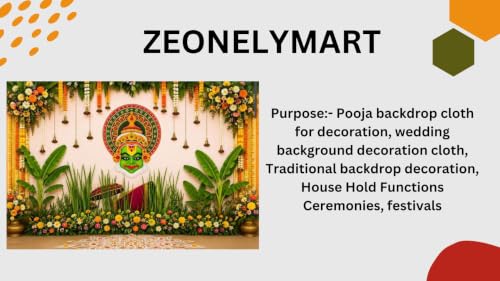 Image of Pooja Decoration Traditional Background Curtain Cloth for Festival | Traditional Kerala Kathakali Mask & Banana Leaf Backdrop Onam Backdrop Cloth 8x8 Feet