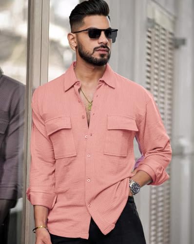 Image of Noble Monk Men's Polyester Regular Fit Solid Casual Shirt |Full Sleeve|Stylish Shirt