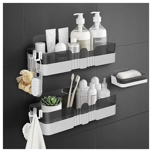 WeshyiGo 2-Pack Portaobjetos de Ducha, Organizador de Ducha Separable con Ganchos, Estante de Ducha de Doble Capa sin perforación Utilizado para baño y Cocina (Gris)