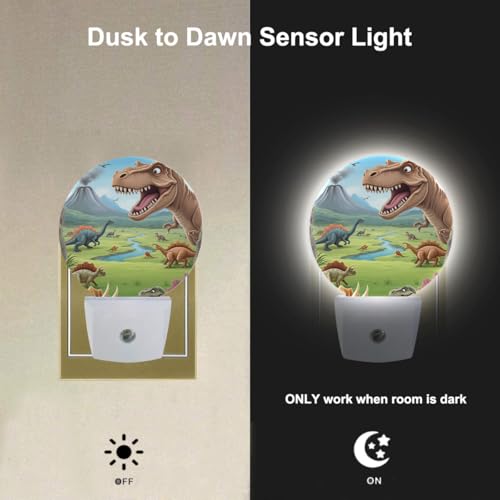 Image of EKOBLA Cartoon Volcano Dinosaurs Night Light, Tyrannosaurus Rex Dino Animal Night Lights Plug Into Wall with Dusk to Dawn Auto Sensor for Kids Bedroom