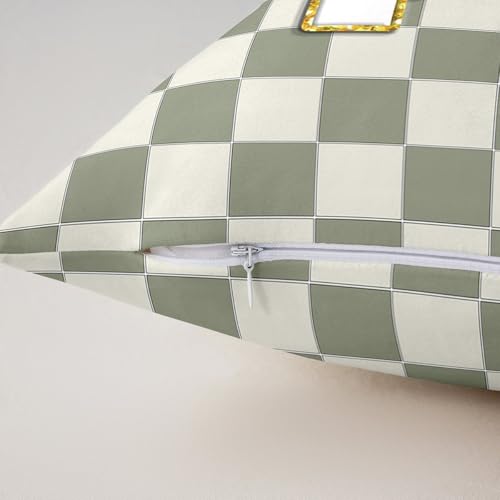 Image of Erosebridal Sage Green Checkered Throw Pillow Covers 20x20 Set of 2 Plaid Initial R Pillow Covers Personalized Monogram Cushion Cover Fashion Grids Gingham Pillow Cases for Couch Sofa