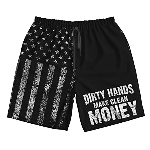 Dirty Hands Make Clean Money Funny Gifts Mens Quick Dry Printed Short Swim Trunks with Mesh Men Swimwear Bathing Suits White-XL4
