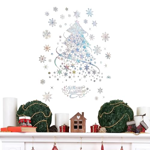 Weihnachts Fensteraufkleber - 2 Bögen 35x50 Cm Weihnachtsbaum Fensteraufkleber | Große Dekorationsfolie Für Zuhause, Winter, Party, Tür, Wand, Und Klassenzimmer
