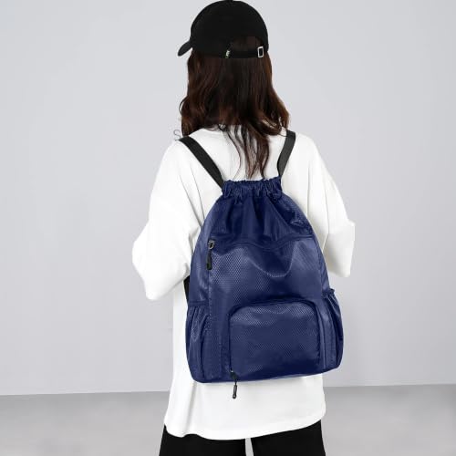 Image of Sports Drawstring Backpack Gym Sack with Shoe Compartment, Durable Oxford Fabric, Wet-Proof Pocket, Water-Resistant Cinch Bag for Men & Women, Foldable & Spacious Athletic Sackpack for Travel Fitness