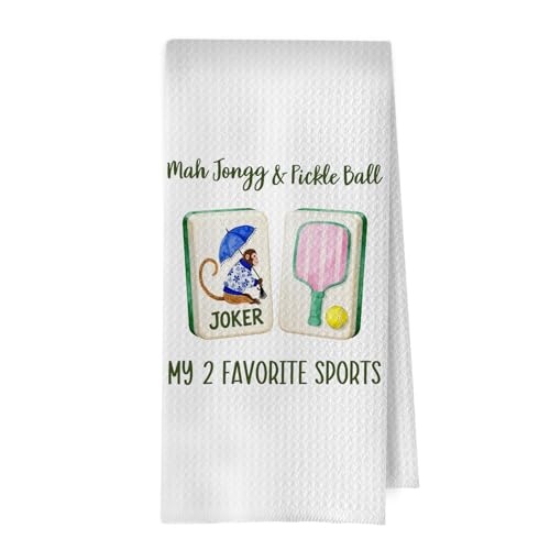 Image of Pickleball Mahjong Kitchen Towels - Pickleball Mahjong Lover Player Gifts Decorative Waffle Dish Towels, Mah Jong Gifts for Women Hand Towel, Pickle Ball Gift Tea Towel, 16x24 Inch