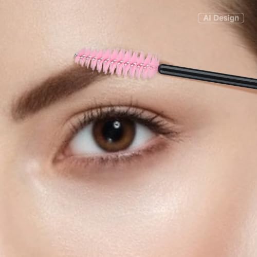 Image of G2PLUS 100PCS Disposable Eyelash Brushes, Adjustable Mascara Wands Makeup Applicator, Lash Spoolies Brushes for Eyelash Extensions and Eyebrows (Pink)