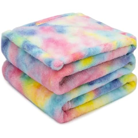 MUGD Fleece Blanket Pink Rainbow Tie-Dye Cover