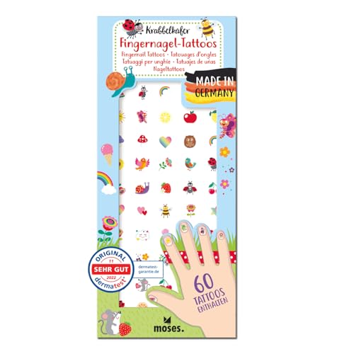 moses. 60 tatuajes de uñas con mágicos diseños primaverales para niños, fácil de usar, mini pegatinas de uñas fabricadas en Alemania