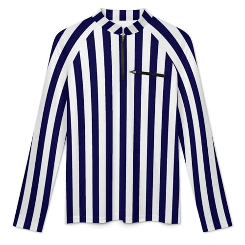 Dark Blue and White Stripes Men's Sun Protection Shirts UV SPF UPF 50+ Long Sleeve Rash Guard Lightweight3