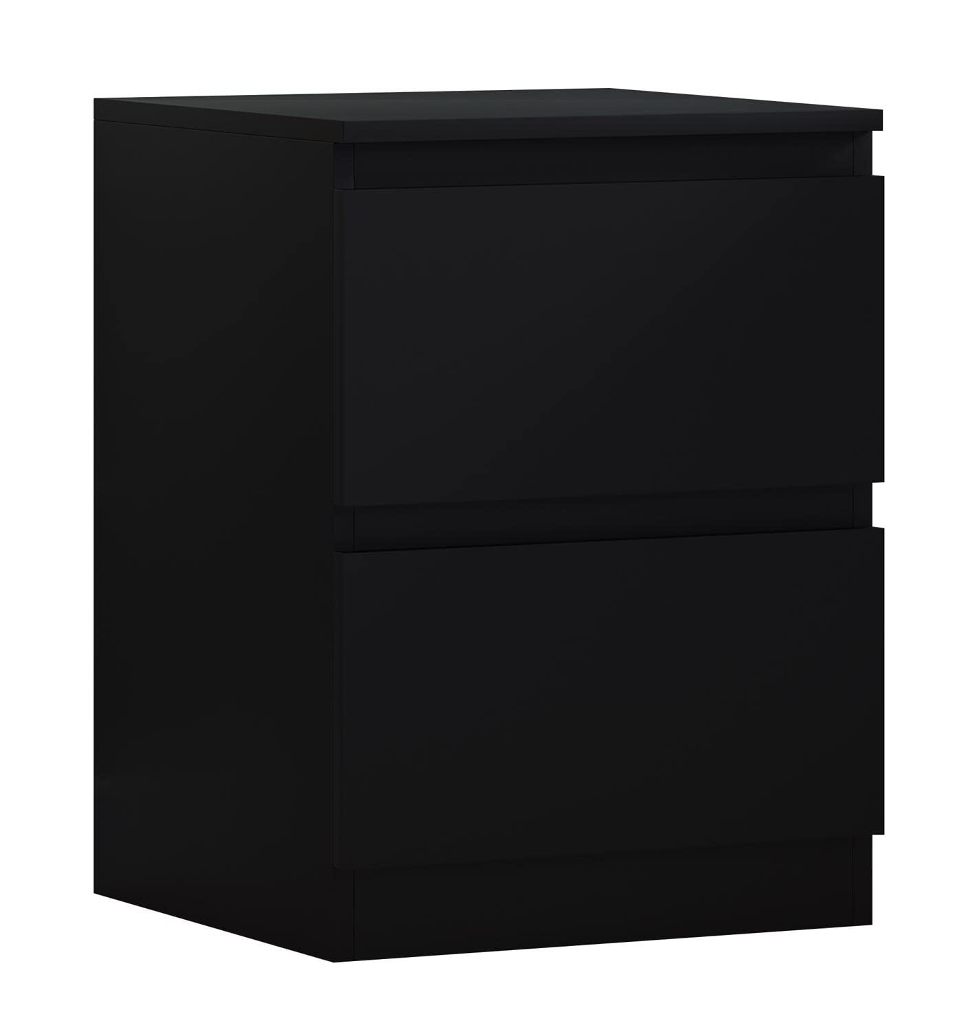 FWStyle Modern Bedroom Furniture Chest of Drawers, Tall 2 Drawer Bedside Cabinet, Matt Black