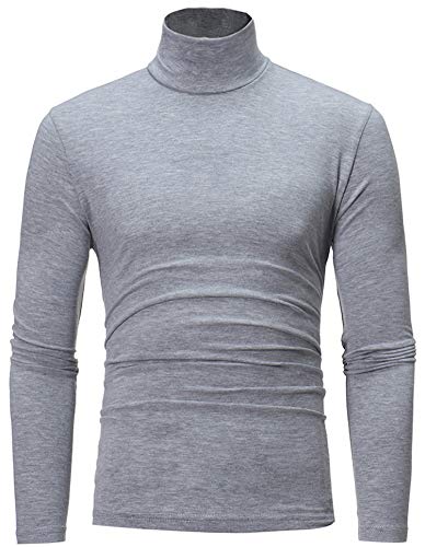 HOP FASHION Turtleneck Sweater Thermal Underwear Long Sleeve Mock Neck Base Layer Shirt for Men HOPM537-LightGrey-L